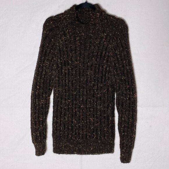 Vintage Hand Knit Brown Autumn Confetti Knit Sweater with Collar XL - Picture 6 of 10